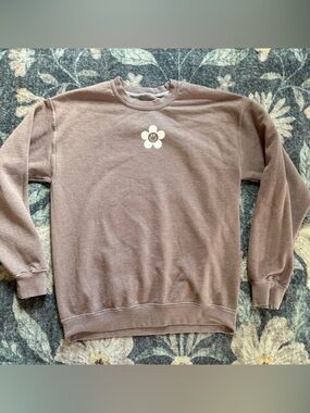 Chocolate Brown Flower Graphic Crewneck Sweatshirt